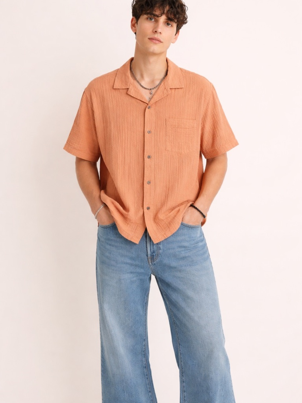 Abercrombie & Fitch Textured
Camp Collar Shirt Orange | Size M
